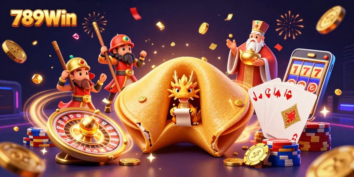 Experience thrilling wins at 789Win with a captivating 3D casino scene featuring golden fortune elements.