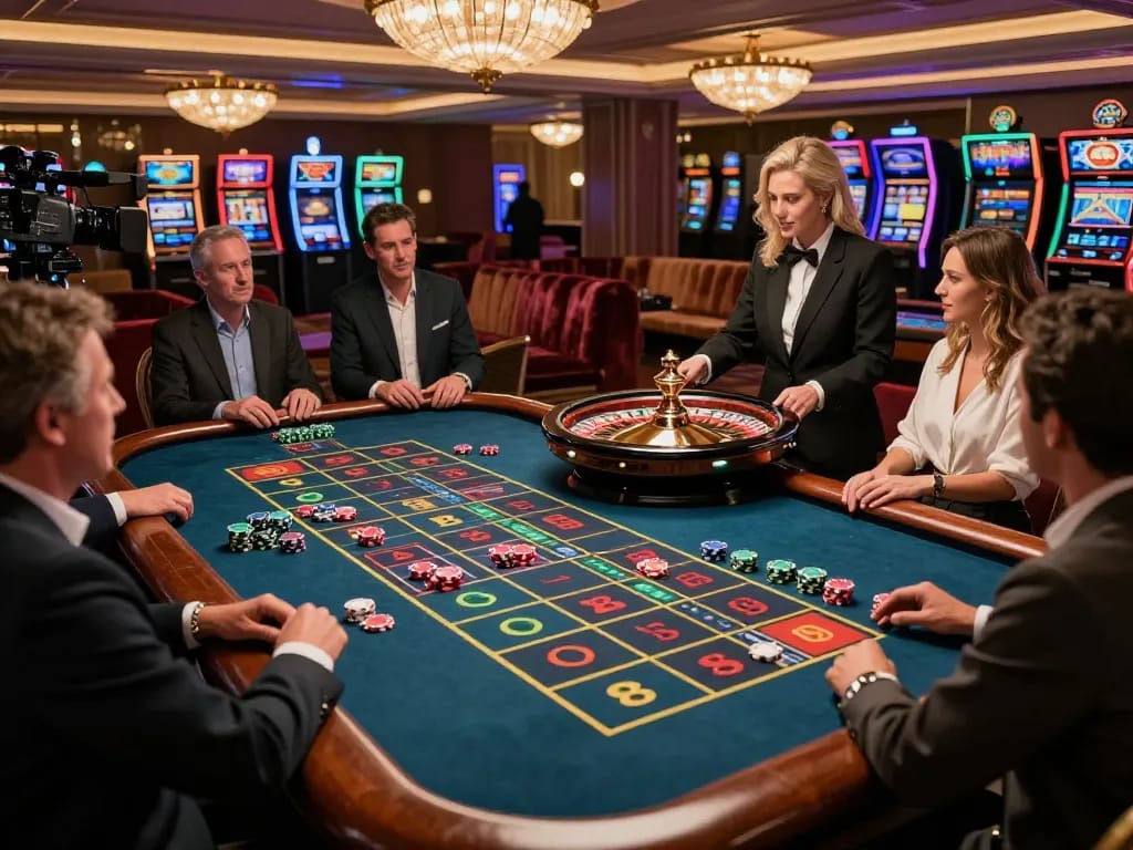 Experience cm88z excitement at a roulette table with engaged players and colorful chips