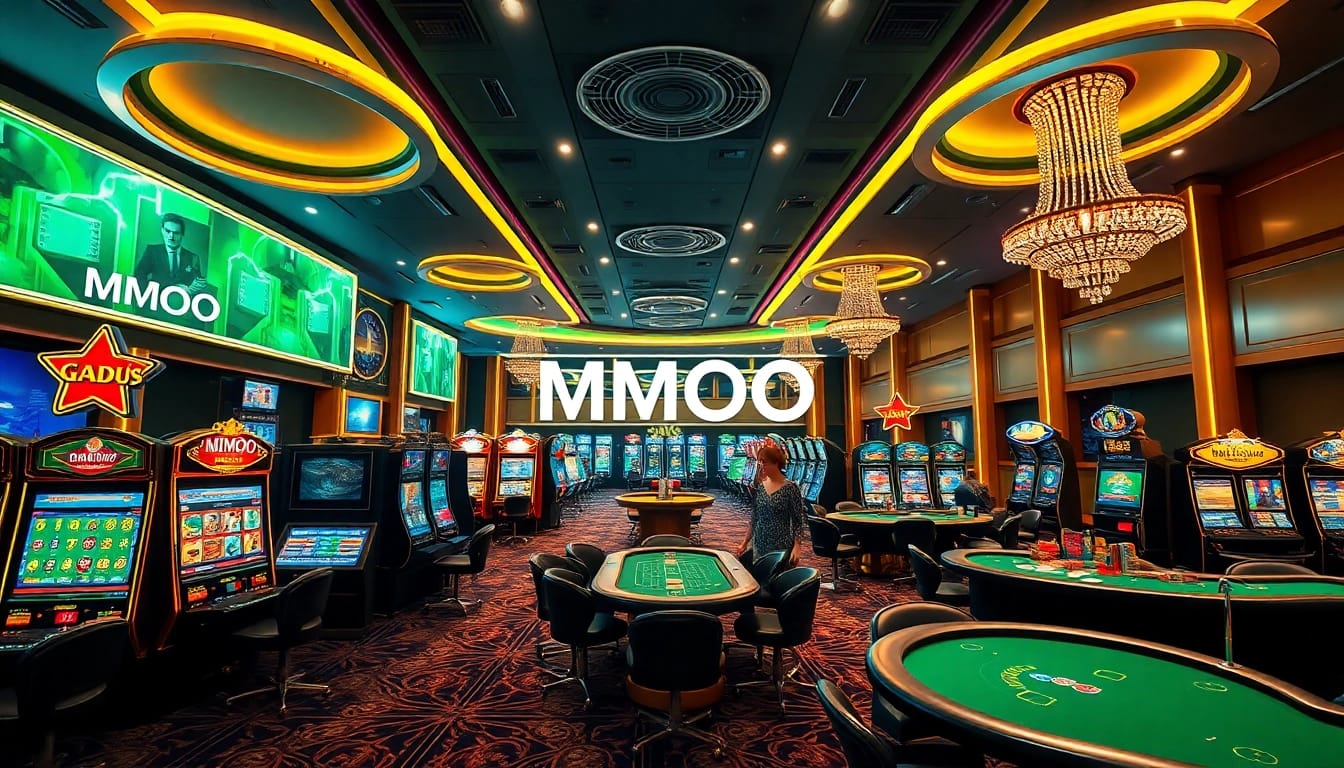 MMOO luxurious online casino environment with vibrant games and inviting atmosphere.