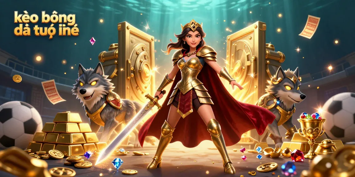Bet online with kèo bóng đá trực tuyến, featuring a warrior queen and winning sports betting elements