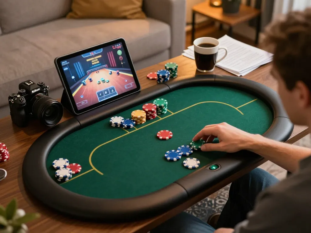 Các người chơi câu lạc bộ B52 tham gia vào một trò chơi poker trực tuyến từ nhà, thể hiện chiến lược đặt cược.