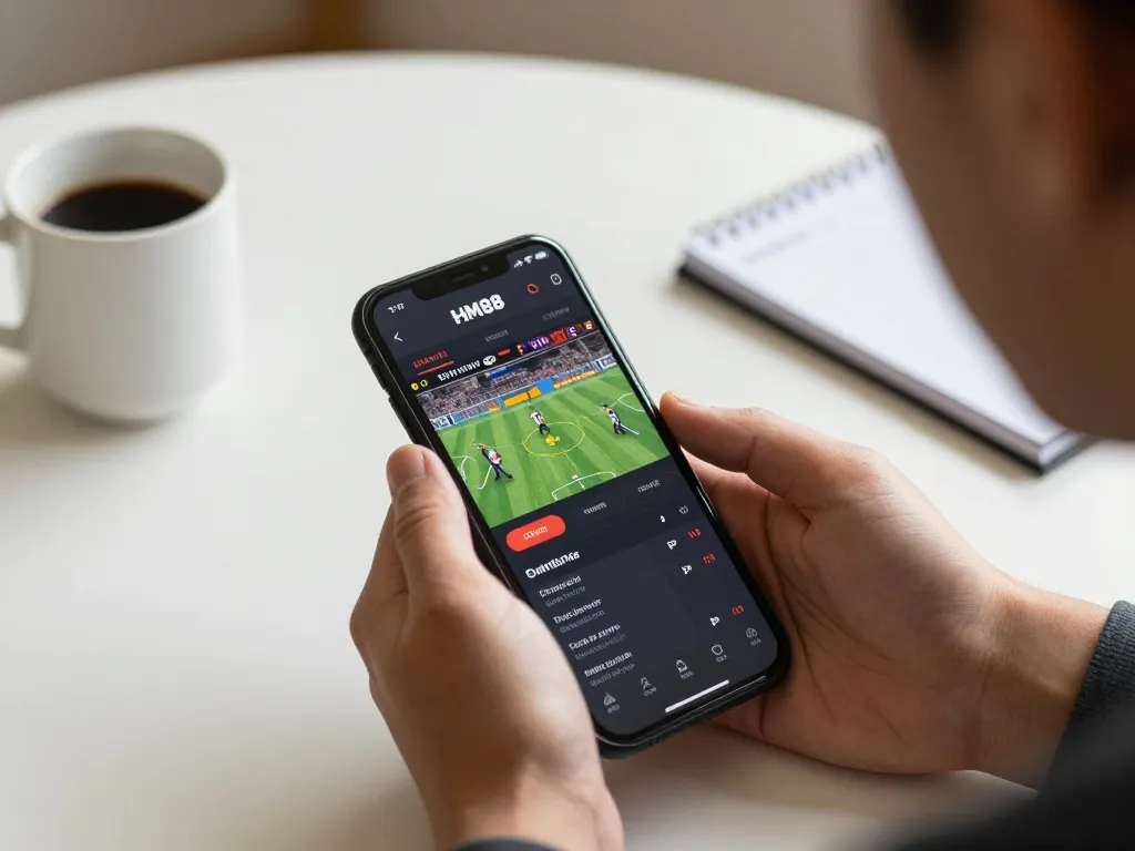 Player using HM88 app for online betting during live sports events.