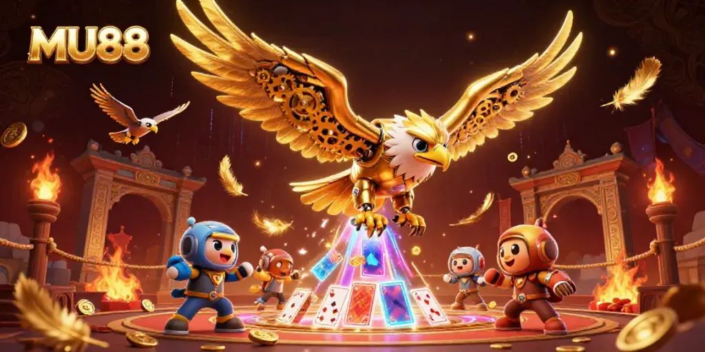 MU88 casino showcases immersive gaming experiences through vibrant 3D illustrations.
