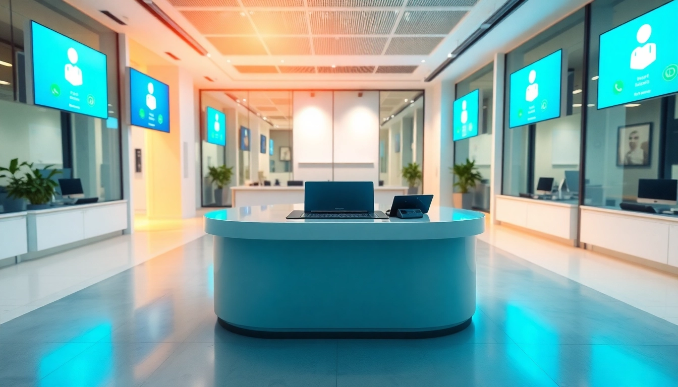 AI Receptionist managing calls in a modern professional office.
