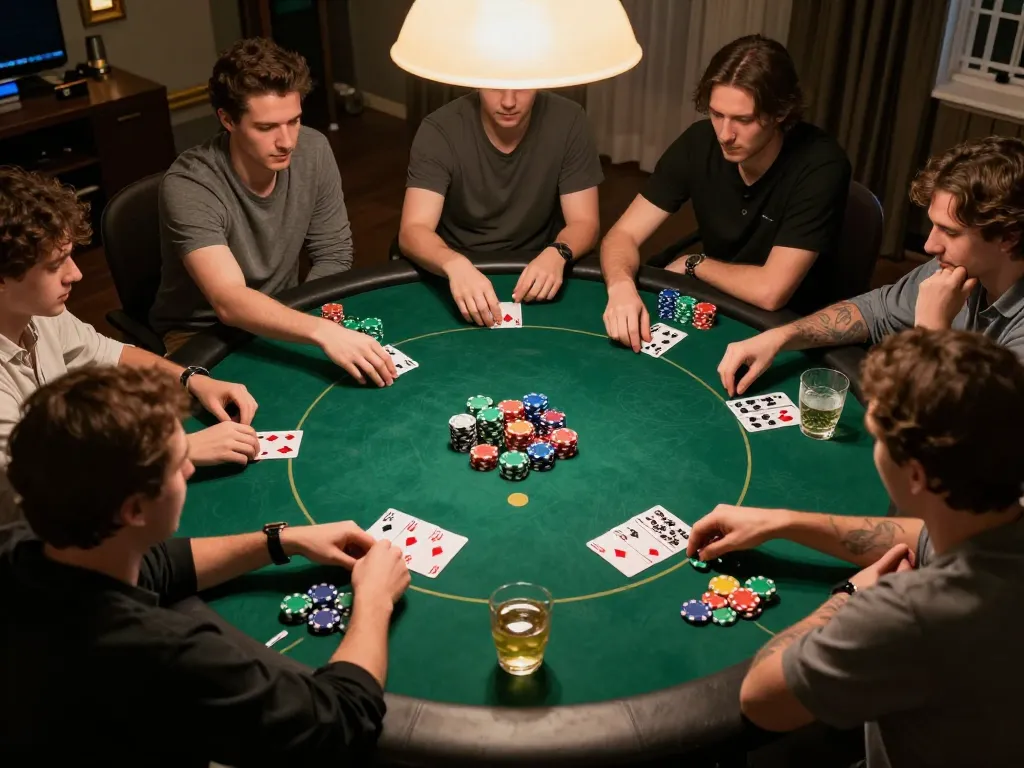 Players enjoy a thrilling poker session at home, showcasing vipwin's strategic gameplay atmosphere.