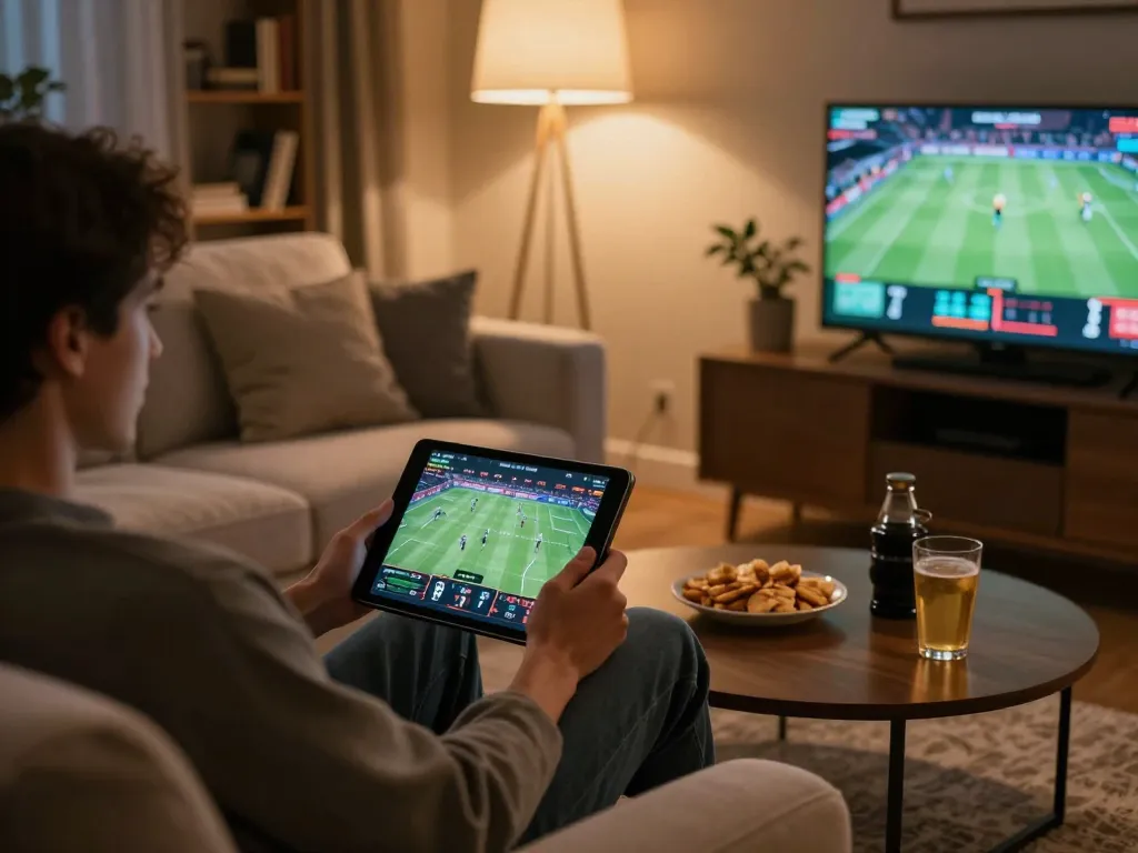 Engaging in strategic tylekeo online sports betting from a cozy home setup with tablet
