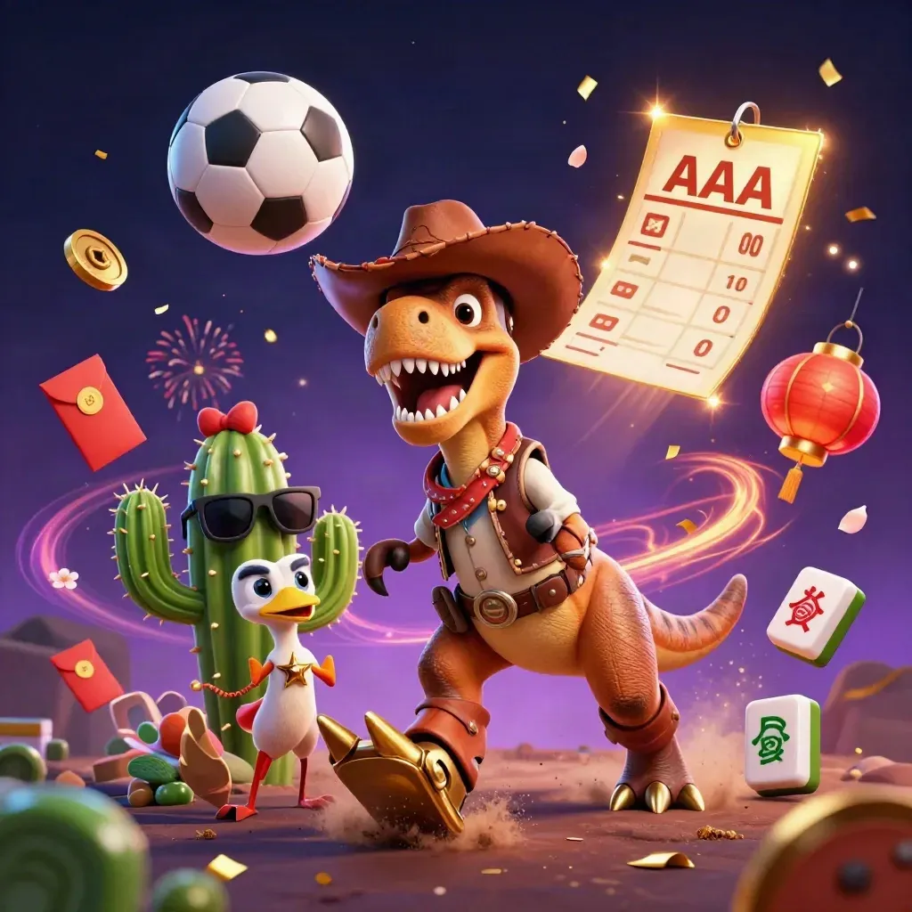 T-Rex cowboy, cactus e roadrunner tra pallone, basket e magie nel cielo notturno.