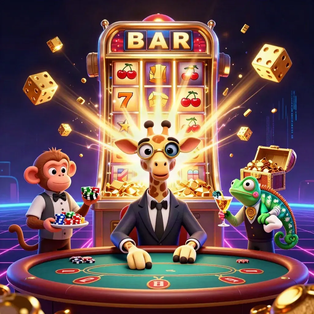 Giraffa, scimmia e camaleonte VIP con jackpot esplosivo e oro luminoso.