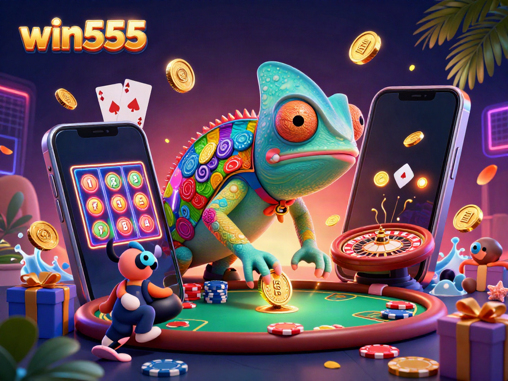 Engage with excitement at win555 as the chameleon casino owner captures golden coins amidst thrilling game elements.