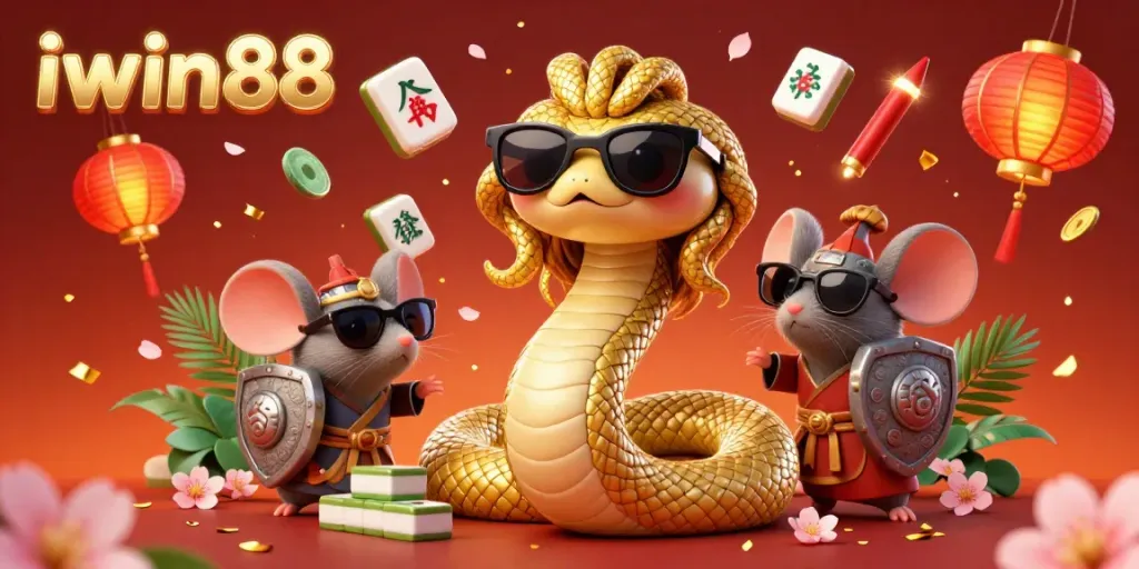 Engage in excitement at iwin88 with Medusa and a warrior mouse in a vibrant casino scene.