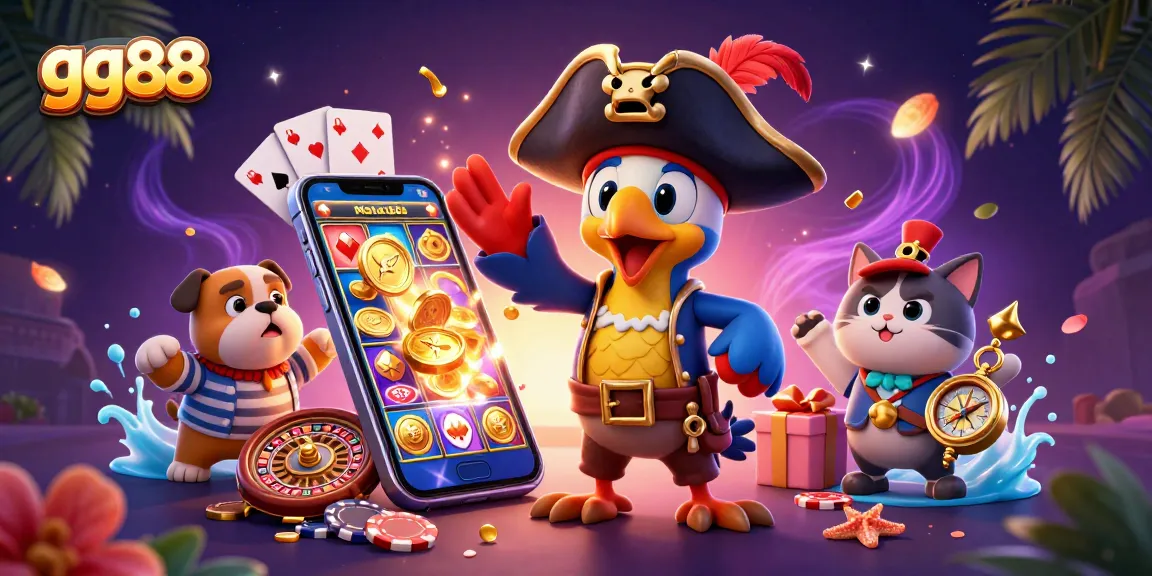 Engage in thrilling gameplay with gg88, featuring a pirate captain and unique casino elements.