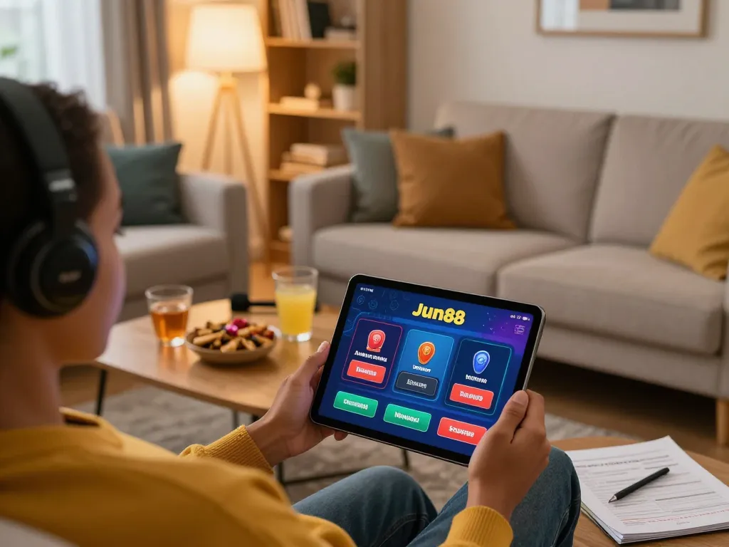Engaging with the JJun88 app for online gaming in a cozy home environment