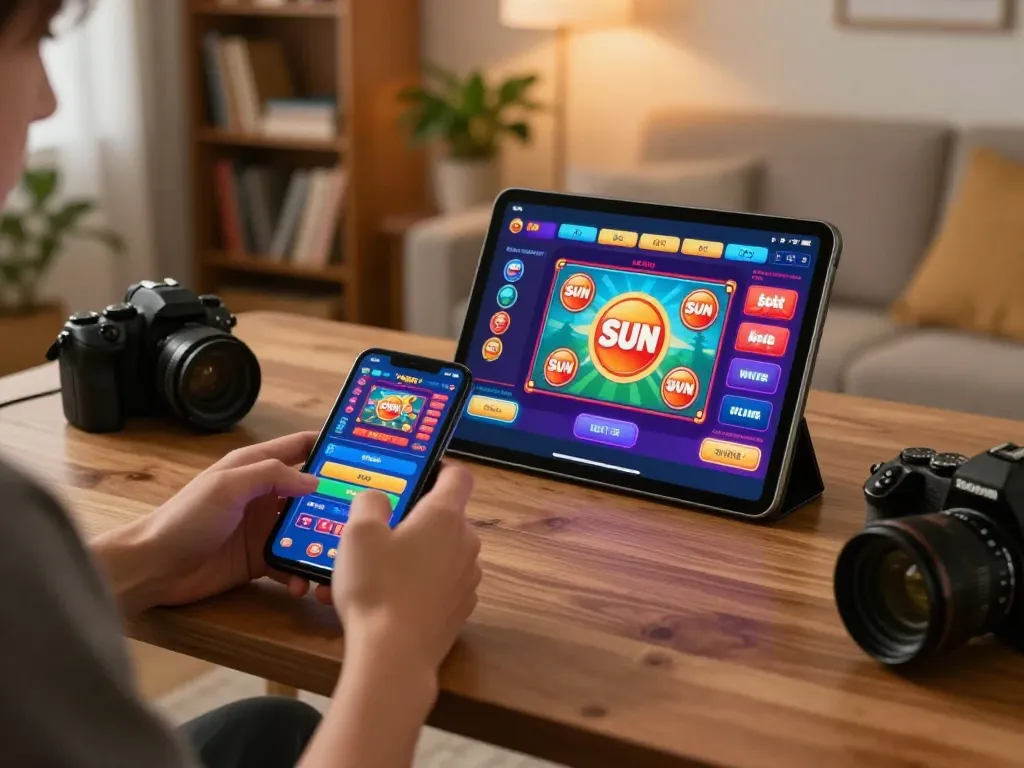 Chơi các trò chơi casino Sun win trên ứng dụng di động từ một thiết lập chơi game thoải mái tại nhà.