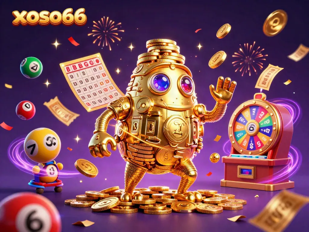Experience winning moments with xoso66 in a vibrant lottery-themed 3D scene filled with excitement.