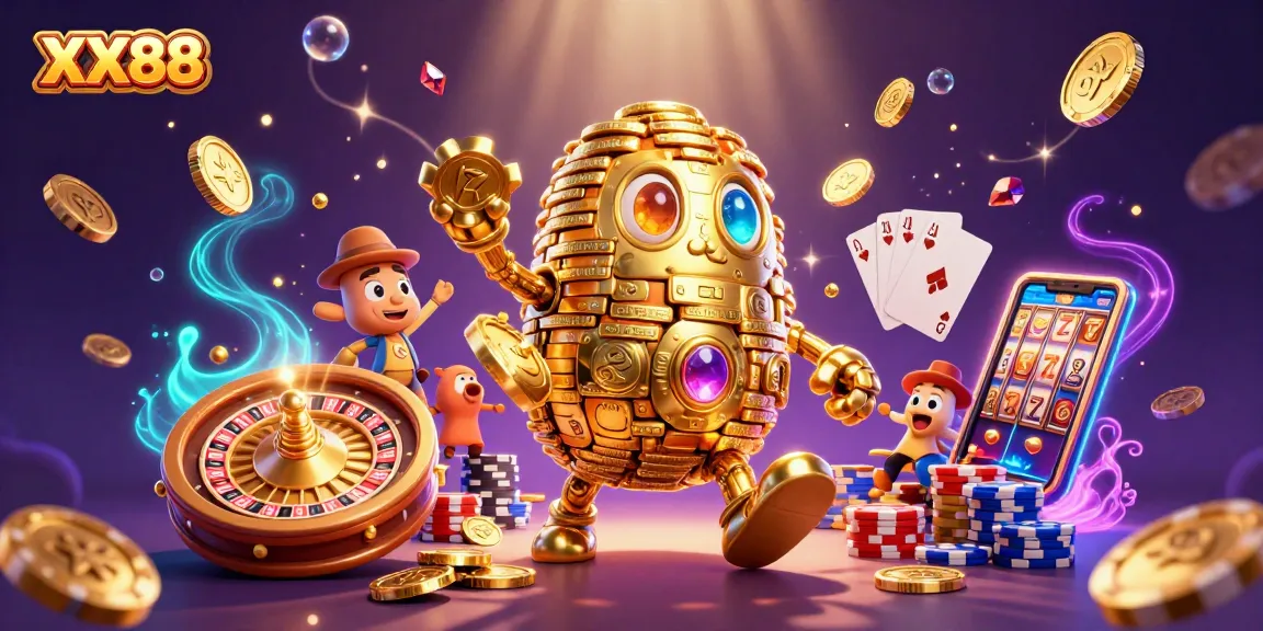 Experience the excitement of XX88 with a golden golem and dynamic casino elements.